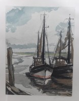 Auktion 376 / Los 5040 <br>Fritz Neumann (1928-?), Fischkutter, gr. Farbradierung, gerahmt/Glas, RG 62 x 48cm