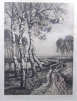 Auktion 376<br>gr.  Original-Radierung &bdquo;Birken am Bach&ldquo;, Georg Fritz (1894-1967), gut gerahmt/Glas, RG 75 x 54cm