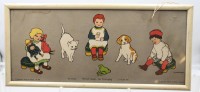Auktion 376<br>&bdquo;Der Eindringling&ldquo;, Kinderbuch-Illustratorin Gertrud Caspari (1873-1948), Blatt leider Wasserrandig, alt gerahmt/Glas, RG 19,5 x 42cm
