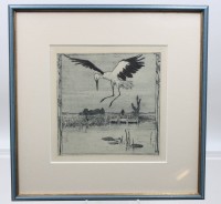 Auktion 376<br>Heinrich Vogeler (1872-1942), Storch &uuml;berm Weiher von 1899, Radierung, Teil der Mappe &bdquo;An den Fr&uuml;hling&ldquo;, nur in Platte monogrammiert, ger/Glas, ca. RG 28 x 28cm