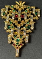 Auktion 376<br>gr. Strass-Brosche,  goldfarben mit Farbsteinen, 8x5 cm