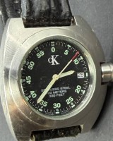 Auktion 376<br>Quartz Armbanduhr "CK" Calvin Klein, D-4 cm, K12111 00 Werk nicht gepr&uuml;ft, Lederband