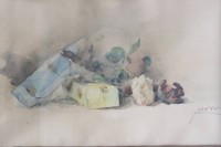 Auktion 376 / Los 4050 <br>Feh&eacute;rv&aacute;ri  o.&auml;., Stilleben, Aquarell, wohl um 1900, ger./Glas, Blatt mit Altersspuren, RG 38 x 57cm