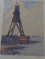 Auktion 376<br>Wilh. Schulz "Kugelbake Cuxhaven", Aquarell ger/Glas, RG  41x33 cm