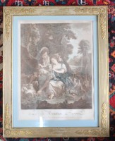 Auktion 376<br>Kupferstich &bdquo;Le Mouton Favori&ldquo; (Das Lieblingsschaf) von Ren&eacute; Gaillard, Blatt mit Altersspuren, alt gerahmt/Glas,  Rahmen mit kl. Sch&auml;den, RG 77 x 61cm