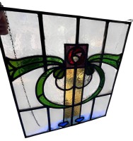 Auktion 376<br>grosses bleiverglastes Buntglas-Fensterbild, ca. 39x46 cm