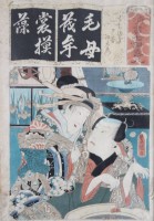 Auktion 376<br>Utagawa Kunisada I (1786-1864), Farbholzschnitt (Ukiyo-e), 1856, Mochizuki aus der Serie Seisho Nana Iroha, ger.Glas, RG 50 x 37cm