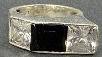 Auktion 376<br>massiver Silberring-925-,ein  schwarzer und klare zwei Steine, RG 59, 10,39