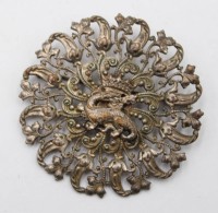 Auktion 376<br>antike franz&ouml;sische Filigran-Brosche um 1900, Kupfer versilbert, Altersspuren, D-4,5cm