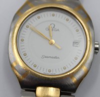 Auktion 376<br>Vintage-Armbanduhr, Omega Seamaster Polaris, Quarzwerk l&auml;uft, Tragespuren, ca. D-3cm