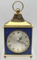 Auktion 376<br>vintage "Junghans" Mewister Astro Quartz Tischuhr, Werk l&auml;uft, Messinggeh&auml;use, Vorderseite mit Lapislazuli-Effektlack, H-24 cm, 12x4,5 cm, 70-er Jahre