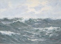 Auktion 376<br>Gerhard Lukas-Larsen (1911 Swinem&uuml;nde - 1965 D&uuml;sseldorf), Seest&uuml;ck, &Ouml;l/Leinwand, alt gerahmt, Rahmen besch&auml;digt, RG 26,5 x 32,5cm