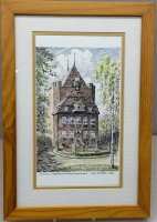 Auktion 376<br>Paul Riedel "Schlo&szlig; Ritzeb&uuml;ttel in Cuxhaven" aquarellierte Federzeichnung, ger/Glas, RG 33x23 cm