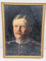 Auktion 376<br>Portrait eines Leutnants um 1888, verso betitelt, &Ouml;l/Pappe, gerahmt, RG 29x21 cm