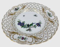 Auktion 376<br>runder Durchbruch-Mittelteller,Indische Fels, Blumen und Vogelmalerei , 1.Wahl, D-18 cm