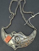 Auktion 376<br>Silbercollier-925- Peru, mitroten Stein, L-42 cm, 16,24 gr