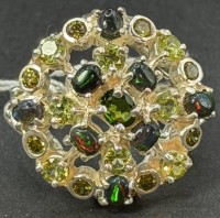 Auktion 376<br>gr.  Silberring mit Peridot und schwarze Opal Cabochon, Sterlingsilber 925/000, 9,2g., RG 55,