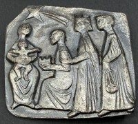 Auktion 376<br>grosse Silber-Brosche-925-, Bildhauerarbeit, Anbetung der Hl. 3 K&ouml;nige, ca. 4,5x4,8 cm, 21,26 gr