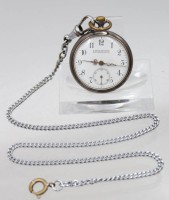 Auktion 376<br>kl. antike Taschenuhr um 1900 , Metallgeh&auml;use, Longines Werk l&auml;uft, Altersspuren, ca. D-3,3cm