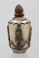 Auktion 376<br>antike chinesische Schnupftabakflasche aus Zinn,Holz und Harz, im tibetischen Stil, ca. H-9cm