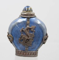Auktion 376<br>antike chinesische Schnupftabakflasche, Keramik, silberfarbene Monturen, ca. H-7cm