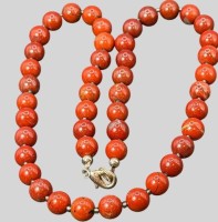 Auktion 376<br>rote Korallen (?) Halskette mit Silberschliesse-925-, L-46 cm, 36,69 gr