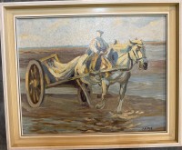 Auktion 376<br>Frido Kleine, Bremerehavener K&uuml;nstler "Im Watt" betiteltes Gem&auml;lde, &Ouml;l/Platte , gerahmt, RG 47x57 cm