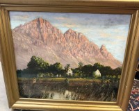 Auktion 376<br>George Paul CANITZ (1874-1959) "Bergmassiv mit Gew&auml;sser" &Ouml;l/Leinen, gerahmt, mittig kl. Loch, RG 56x64 cm