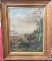 Auktion 376<br>Duda (19)06 "r&ouml;hrender Hirsch" &Ouml;l/Leinen, gerahmt, RG 60x49 cm