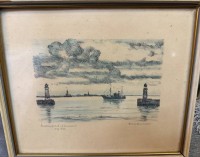 Auktion 376<br>Hans HENTSCHKE (1889-1969)  &laquo;Geeste-Einfahrt Bremerhaven" Litho, alt ger/Glas, RG 25x30 cm
