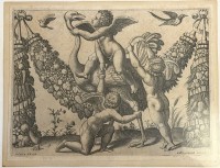 Auktion 376<br>antiker Stich "Meister B mit dem W&uuml;rfel" t&auml;tig 2 H&auml;lfte 16. Jhd. in Rom, Motiv nach Raphael, ger/Glas, verso beschriftet