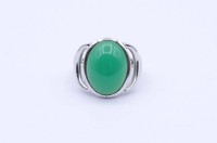 Los 5008 <br>Silber Ring mit Chrysopras Cabochon, Sterling Silber 0.925, 5,9g., RG 53/54