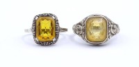 Los 5029 <br>Zwei Silber Ringe mit Citrine,Silber 830/835,ges.Gew.10,2gr., RG 58/62