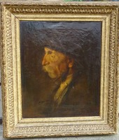 Los 12003 <br>Portrait eines alten Mannes,unles. signiert,wohl 1841?, Öl/Leinen, gut und breit gerahmt, RG 82x73cm, Alters- und Gebrauchsspuren