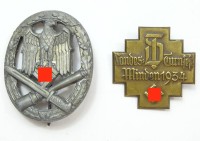 Los 16005 <br>2 Anstecker, Sturmabzeichen und "Landesturnfest Minden 1934", dieses mit Hersteller auf der Rückseite