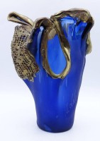 Los 3021 <br>Kunstglas Vase , Frankreich? mit goldfarbenes Overlay, Bronze?unleserlich signiert, H. 22cm