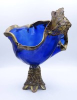 Los 3024 <br>Kunstglas Vase , Frankreich? mit goldfarbenes Overlay, Bronze?unleserlich signiert, H. 28cm, B. 20cm
