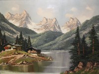 Los 12014 <br>Hofbauer, Gebirgssee vor Alpenpanorama, Öl/Leinwand, 20. Jhd., gerahmt, RG 74,5 x 94,5cm.