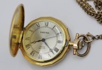 Los 6021 <br>neuzeitl. Taschenuhr, Prätina, Handaufzug, Werk läuft, goldfarben, D-4cm, an Kette