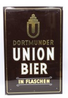 Los 10078 <br>Werbetafel, Dortmunder Union, Glas, 2x an Ecken bestossen, ca. 60 x 40cm.