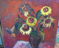 Los 12034 <br>Rudolf KOCH (1902-1985) "Sonnenblumen" Öl/Malfaser, 75x75 cm