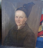 Los 12059 <br>Sebastian STIEF (1811-1889)  Biedermeier-Portrait einer alten Dame, dat. 1844, Öl/Leinen,  63x48 cm, verso signiert und dat., Altersspuren, Rahmen mit den Daten mit Bleistift beschriftet,