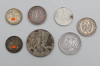 Los 15045 <br>7x div. Münzen, Silber-Dollar USA 2007, sowie 6x Reichsmark, zus. 102,5gr.