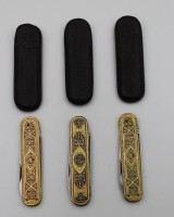 Los 11036 <br>3x kl. Taschenmesser, Aug. Müller, goldfarben, L-8&gt;14cm.