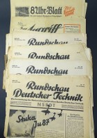 Los 14013 <br>25 Ausgaben Zeitungen, "Rundschau Deutscher Technik", 1939-1941, "8Uhr-Blatt", 1942-43, 1 x "Der Angriff", 1938, Vollständigkeit der Ausgaben nicht geprüft