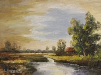 Los  <br>L.Nissen, Landschaft, Öl/Hartfaser, ungerahmt, 18 x 24cm.