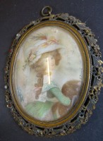 Los 12115 <br>H. Brenova "Lady Hamilton" Miniaturmalerei, Messingrahmen, RG 11x9 cm, Altersspuren