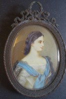 Los 12116 <br>Miniatur-Frauenportrait, Messing-Stellrahmen, RG 11x8 cm