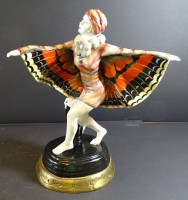Los 2074 <br>Tänzerin im Art Deco Stil, gemarkt "Goldschneider" ??,Standring aus Bronze,  H-26 cm, B-22 cm