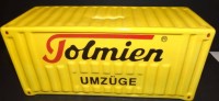 Auktion  / Los 33 <br>gr. Spartopf in Containerform "Tolmien-Umzüge", Keramik, H-9 cm, 20x8,5 cm